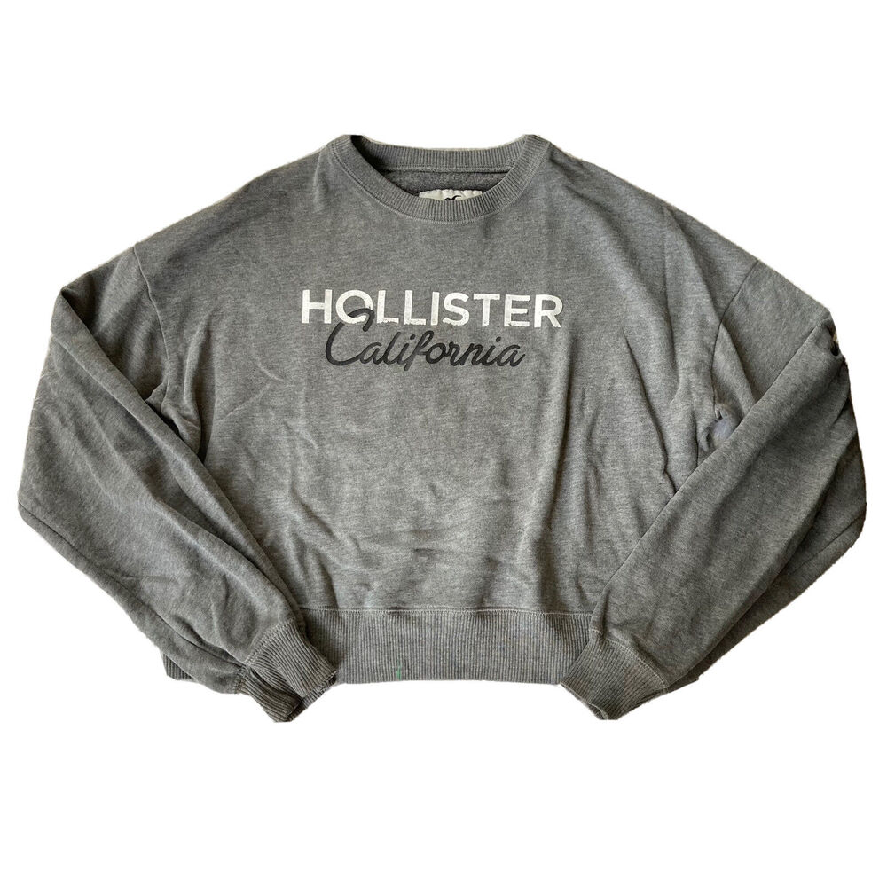 Hollister Sweatshirt Sz S Gray Cropped Spellout Longsleeve Teen Trendy Soft Cute